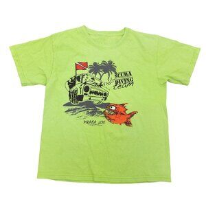 Unisex Kids Green Piraña Joe Cozumel Mexico Scuba Diving Team T-Shirt Large